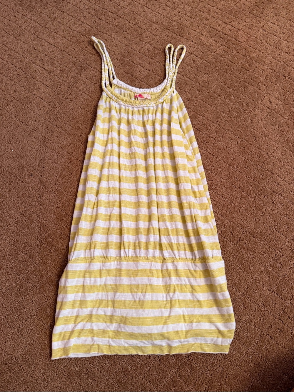 Vintage Forever 21 Yellow And White Striped Bubble Hem Tank Top Women’s Large